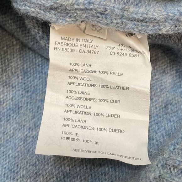 Prada Men's Wool Quarter Zip Sweater Turtleneck Winter Blue Pullover Size 52 - Picture 13 of 13